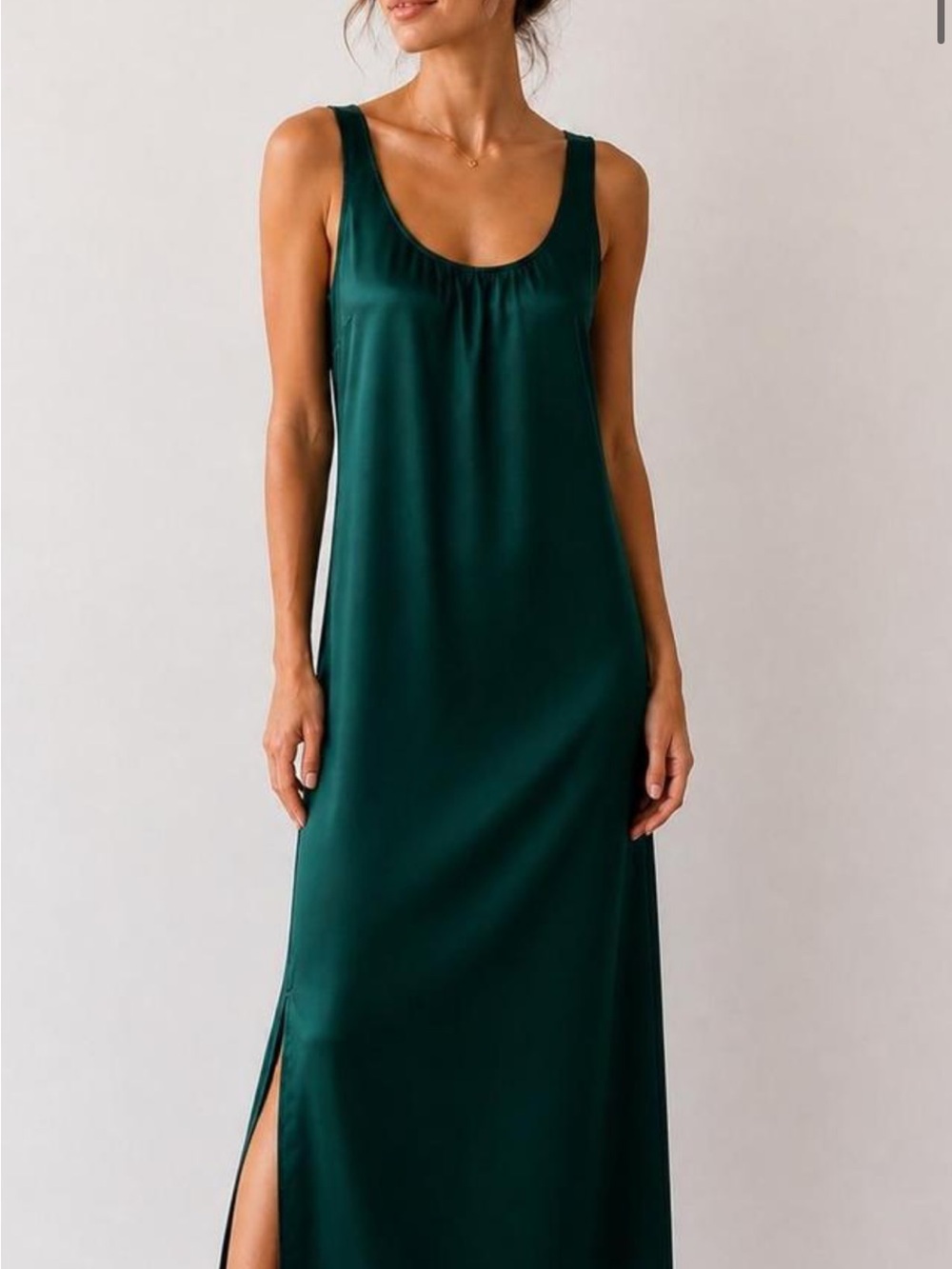 Abercrombie & Fitch Emerald Green Satin Midi Tank Dress